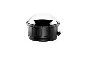 6-inch XL dome port with a clear acrylic dome and a black ridged base, designed for use with underwater camera housings.
