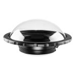 A dome port designed for SIREN housings, featuring a large clear acrylic dome and a durable black base with a ridged edge for secure mounting. Ideal for capturing wide-angle and over-under shots in surf and underwater cinematography.