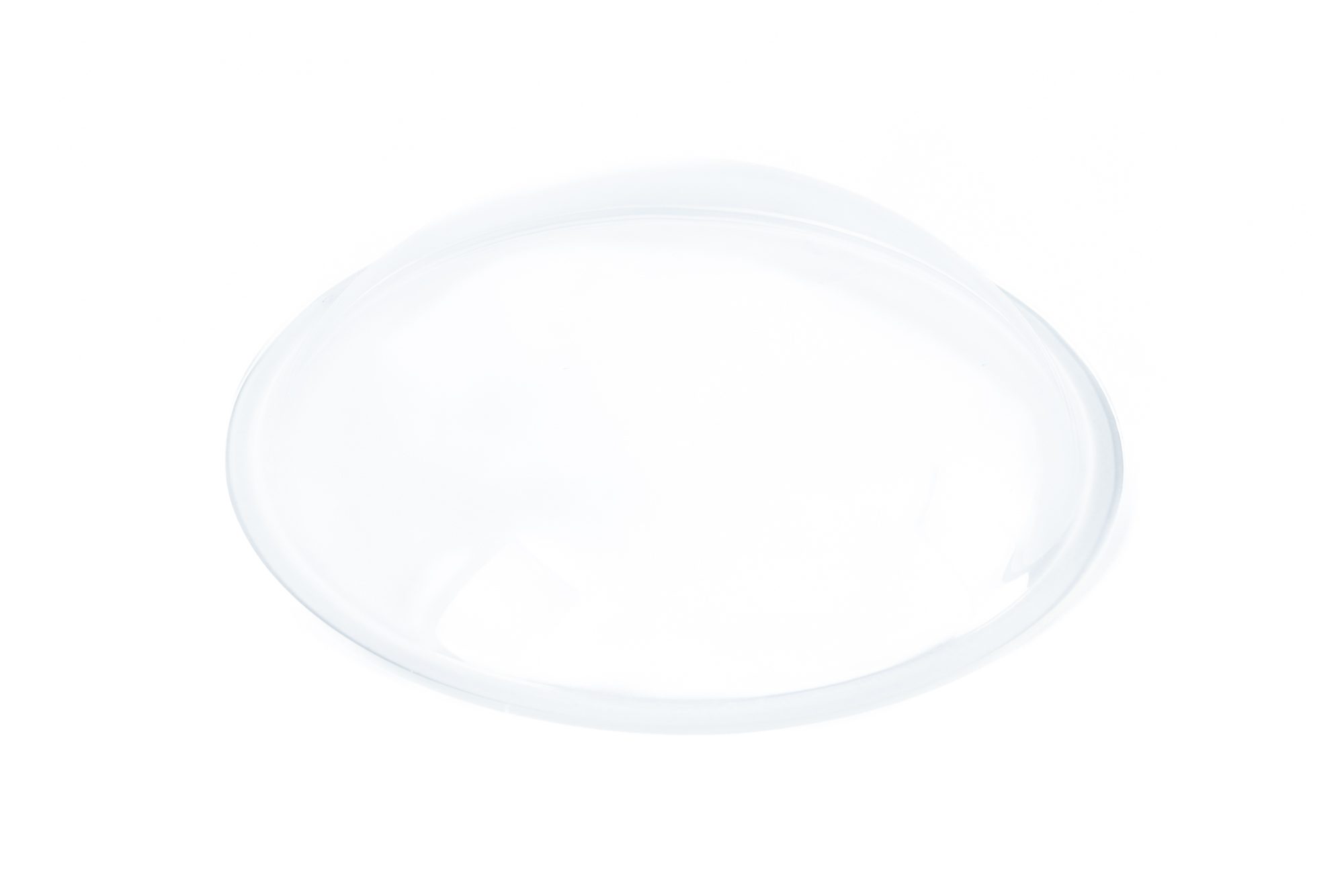 A clear dome port acrylic spare part shown against a white background, designed as a replacement component for underwater camera housings. Its curved shape helps reduce distortion and maintain optical clarity in wide-angle underwater shots.