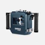 Siren by Salty Nikon ZR Boosted underwater housing rear angle view with dual ergonomic handles and REC button
